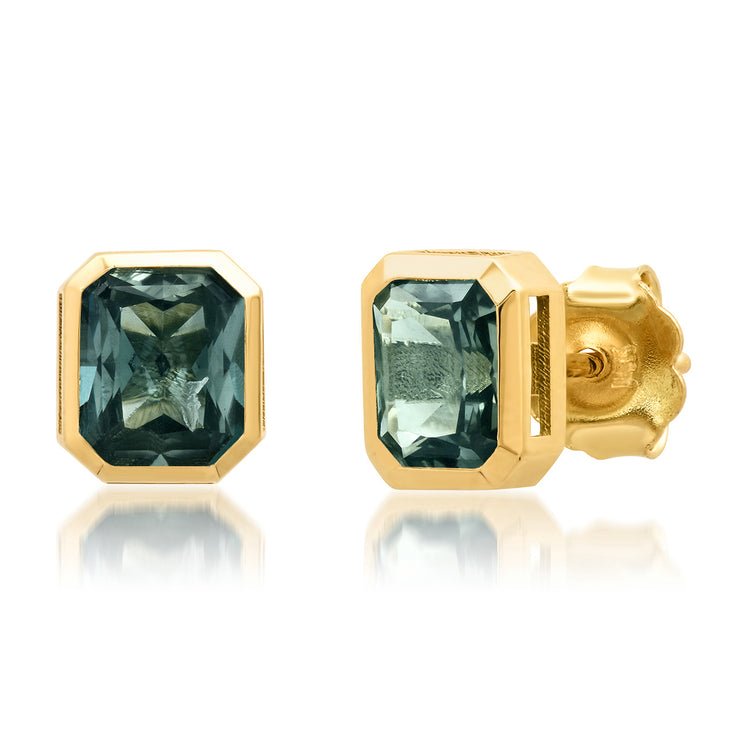 14K YG Green Sapphire Gypsy Studs