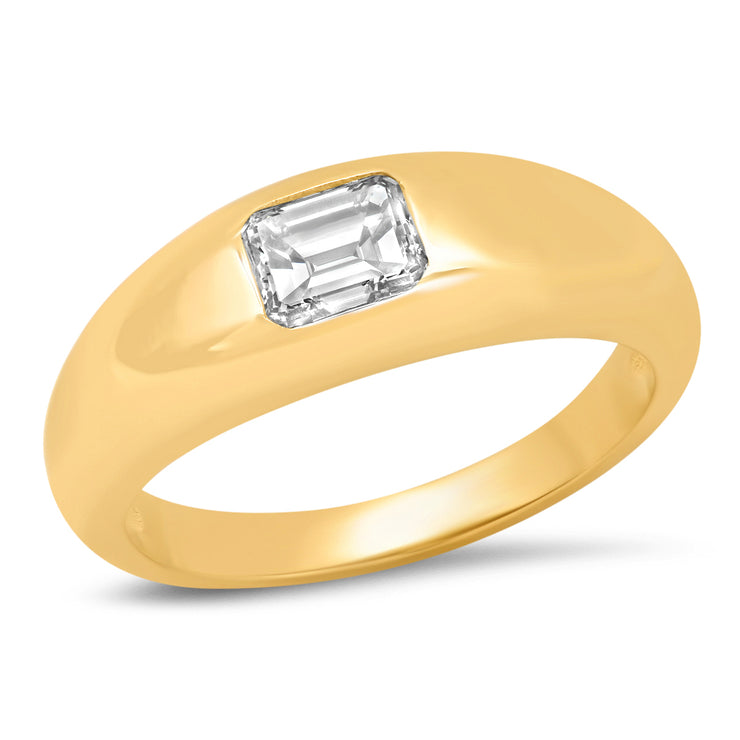 14K YG Emerald Cut Diamond Gypsy Engagement Ring
