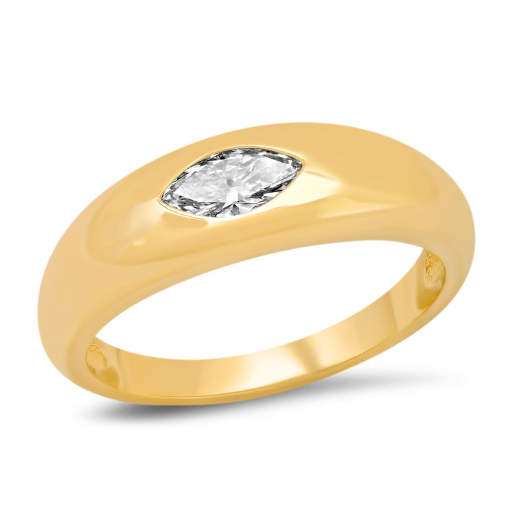 14K YG Marquise Cut Diamond Gypsy Engagement Ring