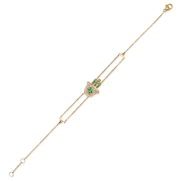 14K YG Emerald And Diamond Hamsa Bracelet