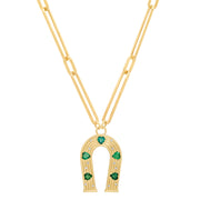 14K Yellow Gold Emerald and Diamond Horseshoe Necklace