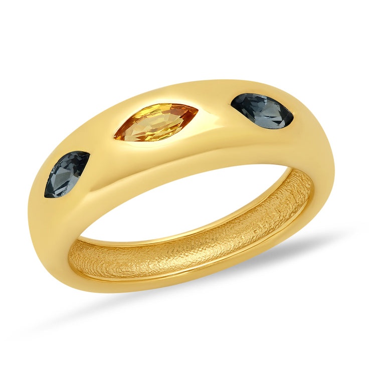 14K YG Three Marquise Sapphire Gypsy Ring