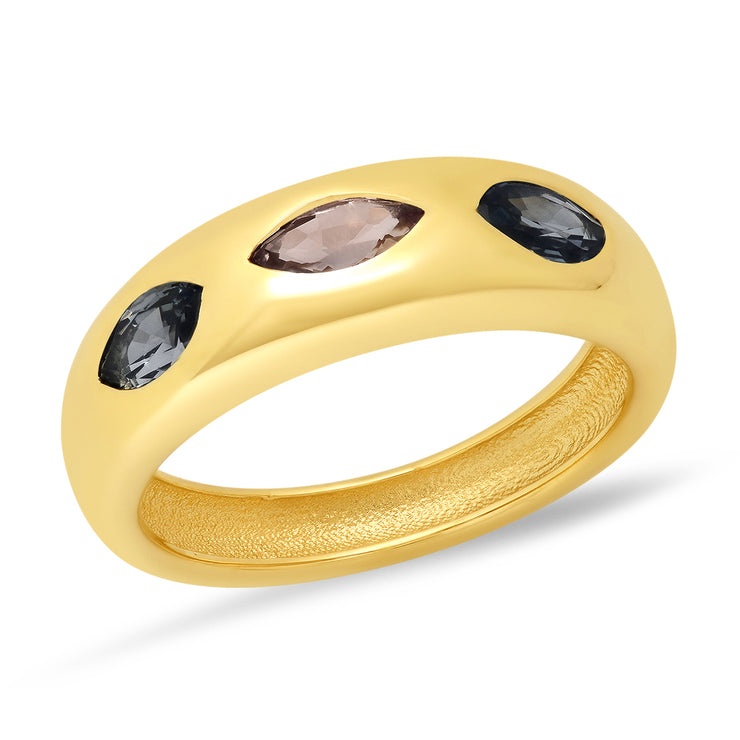 14K YG Three Marquise Sapphire Gypsy Ring