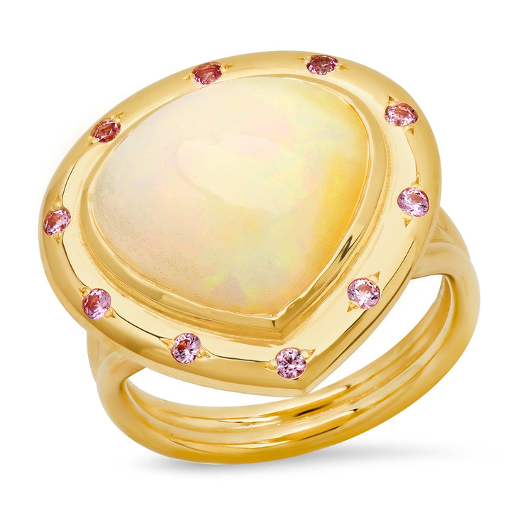14K YG Ethiopian Opal and Pink Sapphire Ring