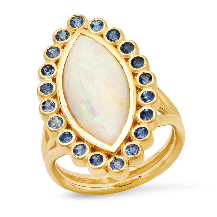 14K YG Australian Opal and Alexandrite Ring