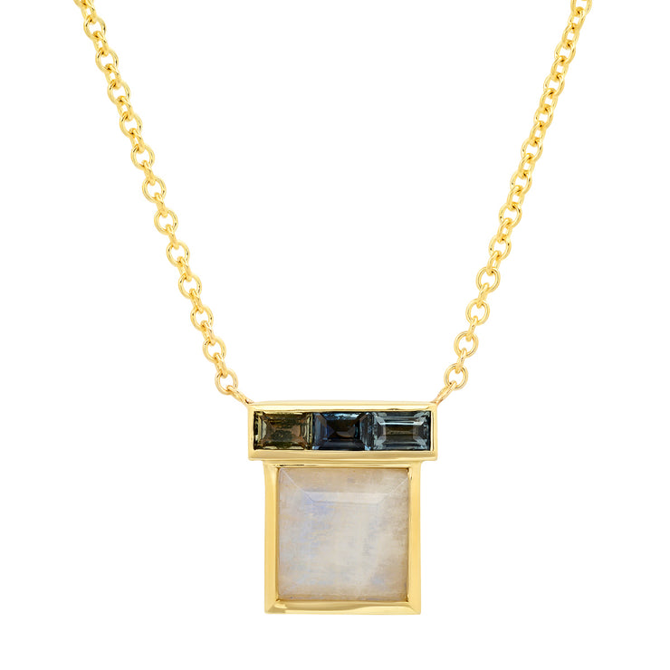 14K YG Moonstone and Sapphire Baguette Necklace