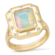 14K YG Opal and Scattered Diamond Ring