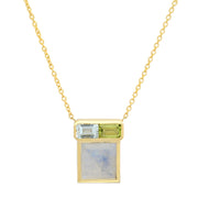 14K YG Moonstone, Aquamarine and Peridot Mosaic Necklace