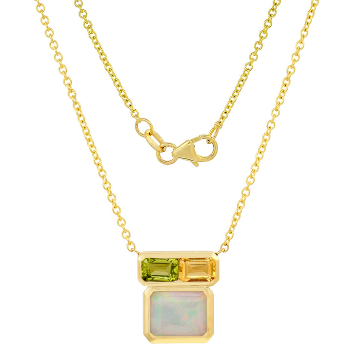 14K YG Opal, Peridot and Citrine Mosaic Necklace