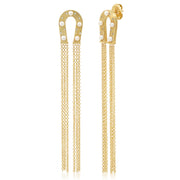14K Yellow Gold Reeded Gold Pearl and Diamond Tassel Horseshoe Earrings
