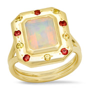 14K YG Opal, Yellow and Orange Sapphire Ring