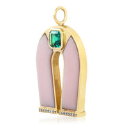 14K Yellow Gold Emerald and Pink Opal Horseshoe Necklace