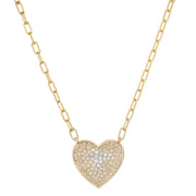 14K Small Heart Diamond Disc Necklace