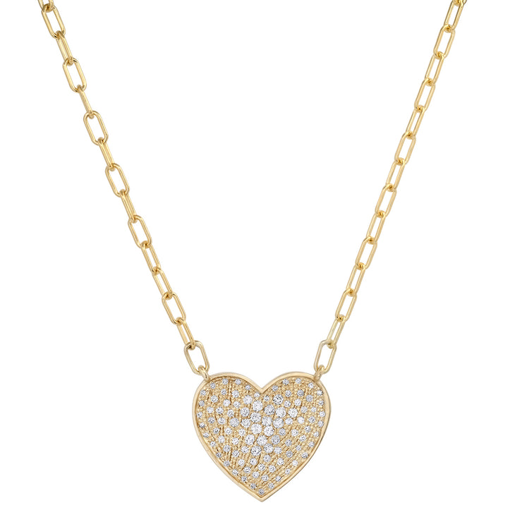 14K Small Heart Diamond Disc Necklace
