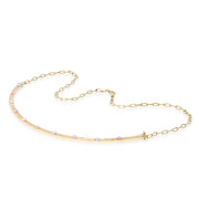 14K YG Pink Opal, Pearl and Diamond Reeded Bib Necklace