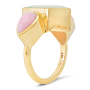 14K YG Ethiopian Opal and Pink Opal Trilogy Ring