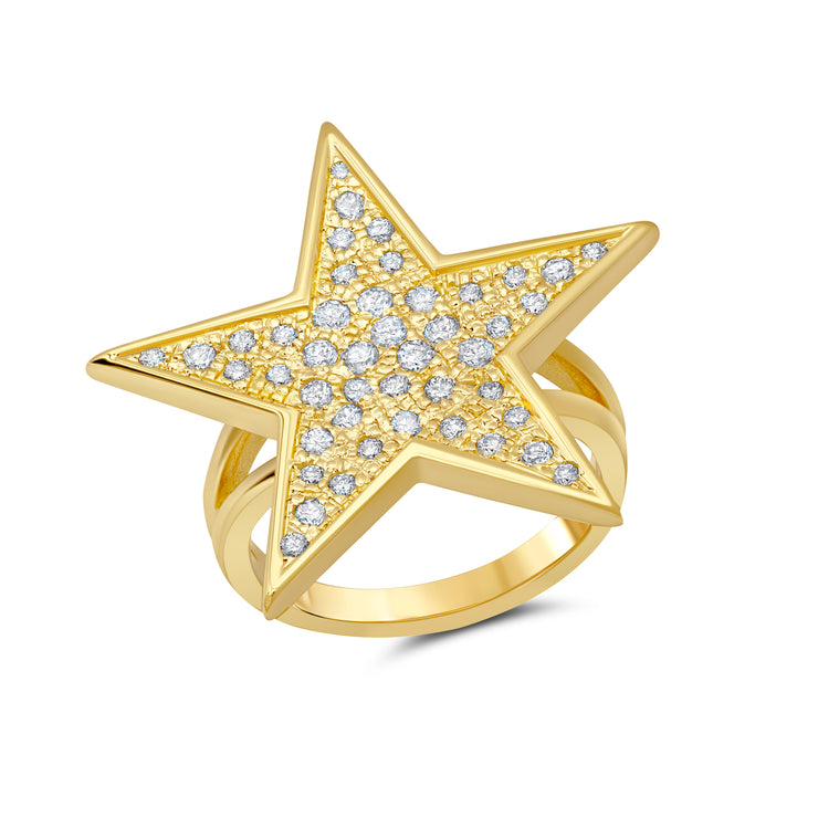 14K Gold Star Diamond Disc Ring