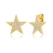 14K Gold Star Diamond Pave Earrings