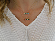 18K YG Loren Green Sapphire Baguette Enamel Bar Necklace