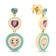18K YG Garbo Enamel Hearts Earrings