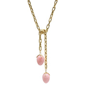 18K YG Pink Opal Wrap Tie Diamond Claw Lariat
