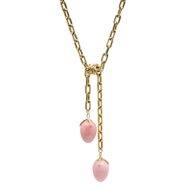 18K YG Pink Opal Wrap Tie Diamond Claw Lariat