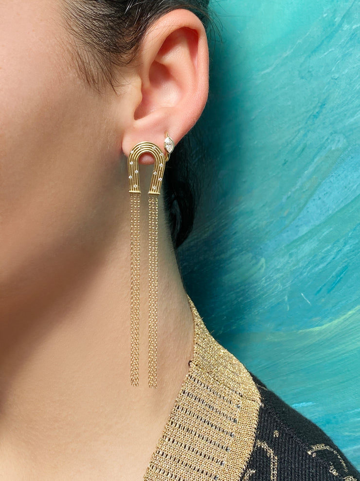 14K Yellow Gold and Diamond Tassel Horseshoe Earrings