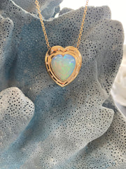 14K YG Heart Shaped Ethiopian Opal and Diamond Necklace