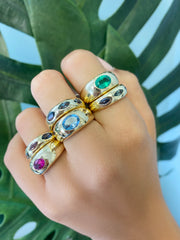 14K YG Three Marquise Sapphire Gypsy Ring