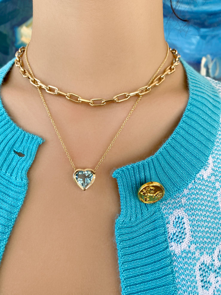 14K YG Aquamarine Heart Gypsy Necklace