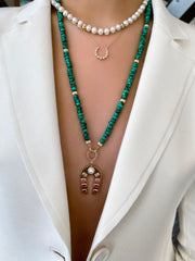 14K Yellow Gold and Malachite Bead Celebration Necklace