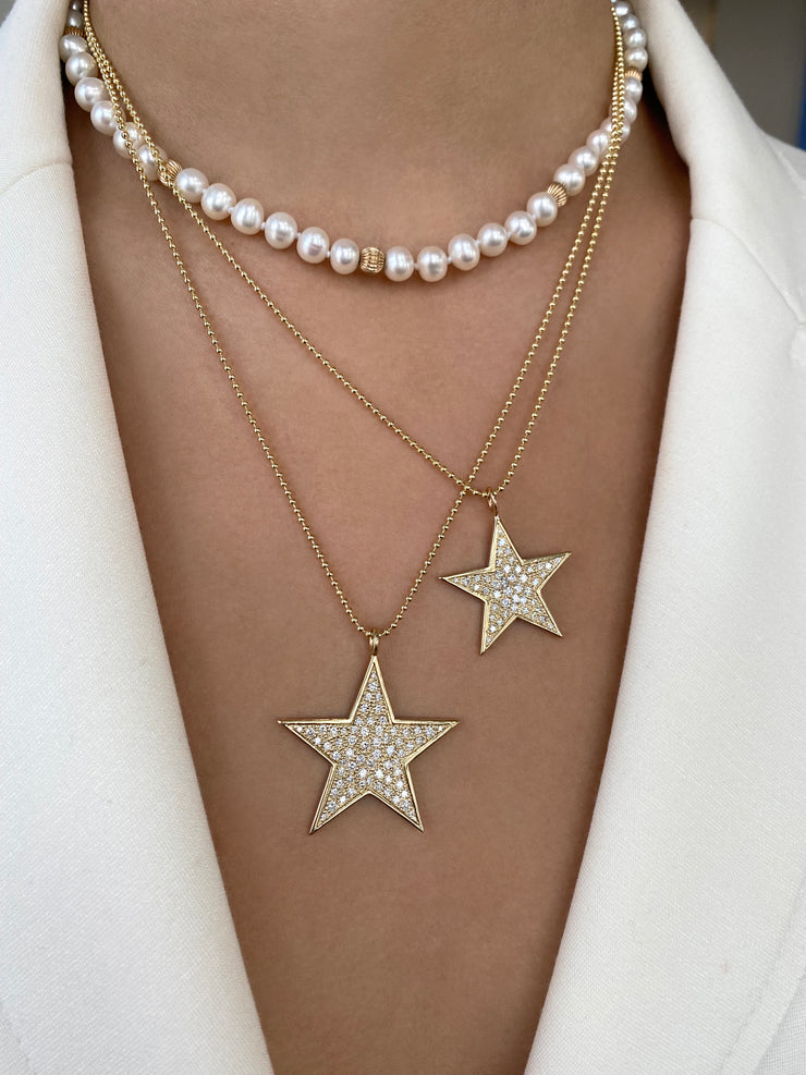 14K Medium Gold Star Diamond Disc Necklace