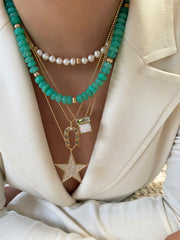 14K YG Opal, Peridot and Aquamarine Mosaic Necklace