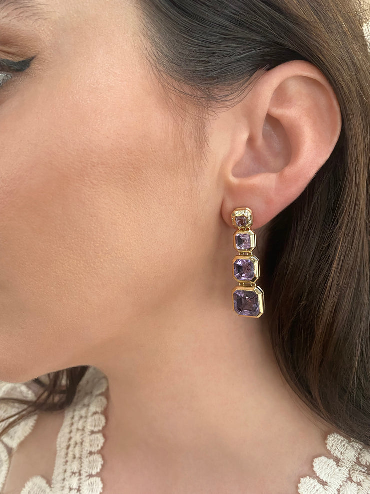 14K YG Rose De France Amethyst and Diamond Earrings