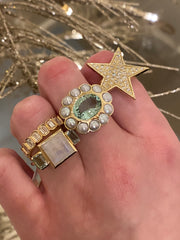 14K YG Moonstone and Aquamarine Trilogy Ring