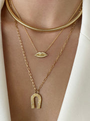 14K YG Reeded Gold Kiss Necklace