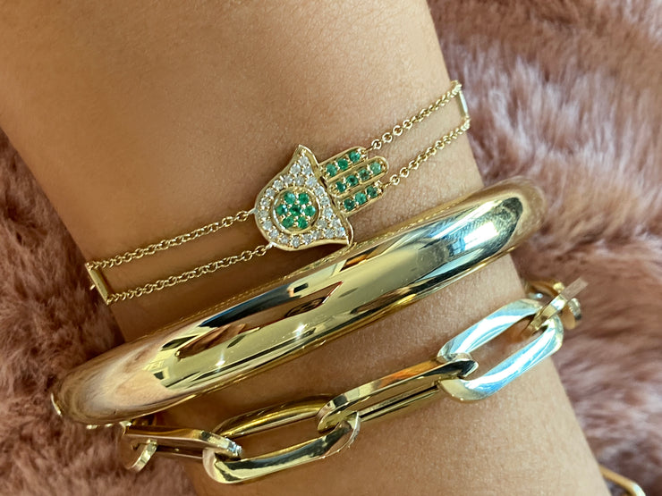 14K YG Emerald And Diamond Hamsa Bracelet