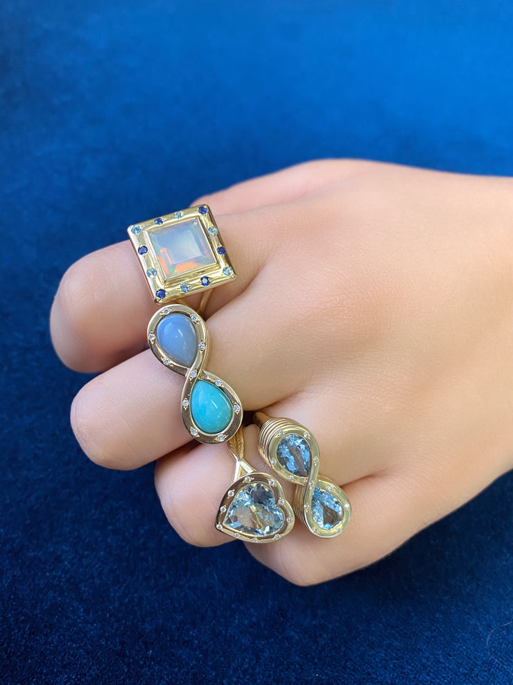 14K YG Opal and Sapphire and Aquamarine Ring