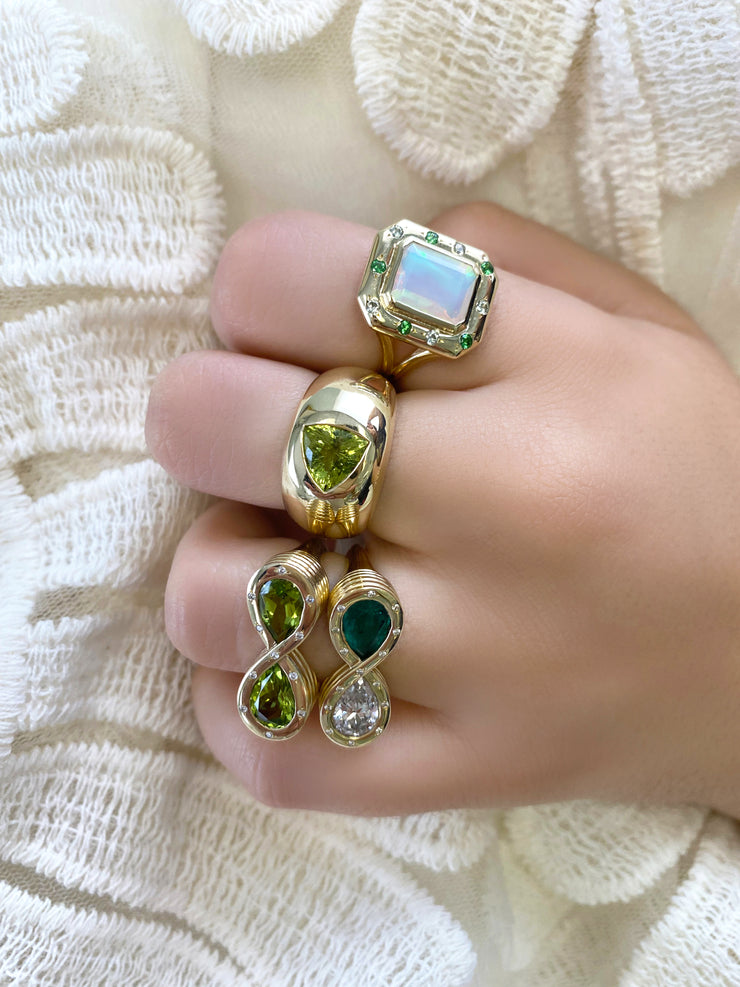 14K YG Emerald and Diamond Infinity Ring