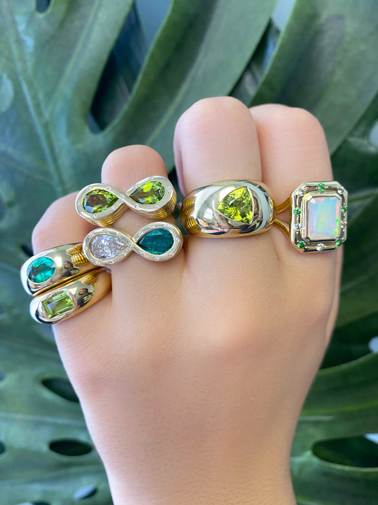 14K YG Opal, Tsavorite and Green Sapphire Ring