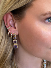 14K YG Rose De France Amethyst and Diamond Earrings