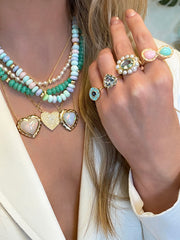 14K YG Heart Shaped Ethiopian Opal and Diamond Necklace