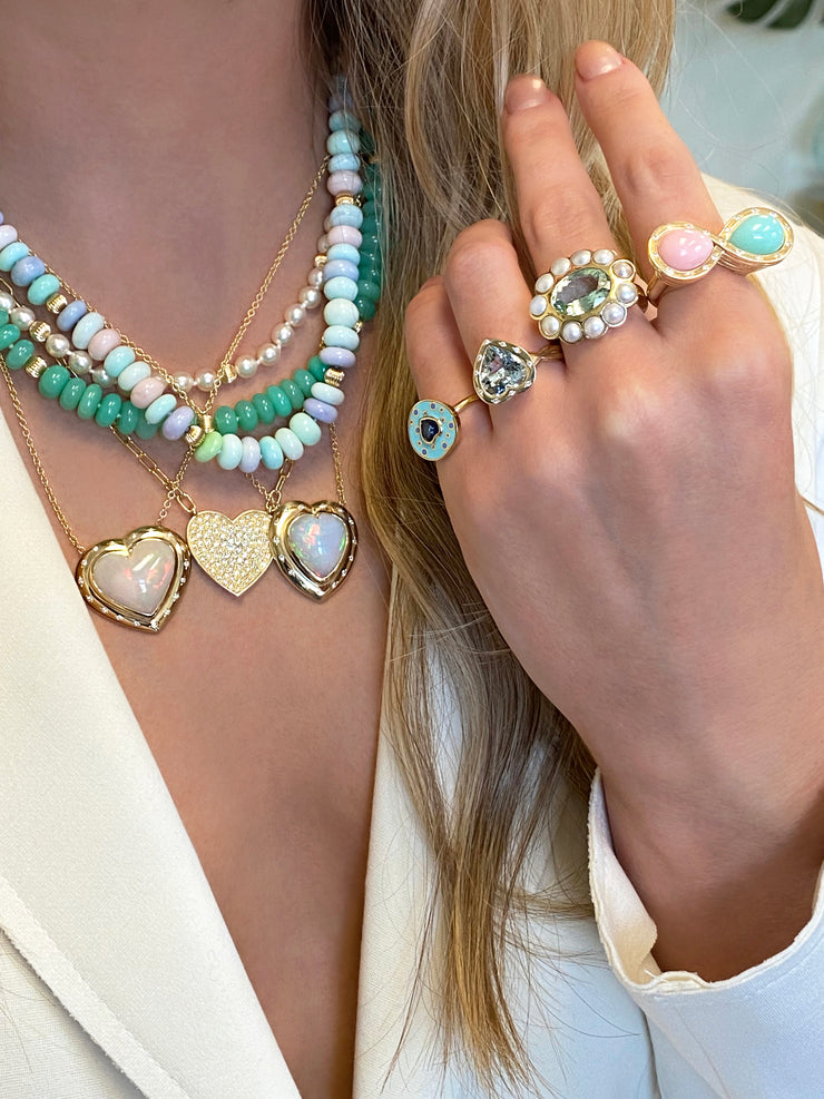 14K YG Heart Shaped Ethiopian Opal and Diamond Necklace