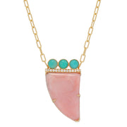 14K YG Pink Opal and Amazonite diamond necklace