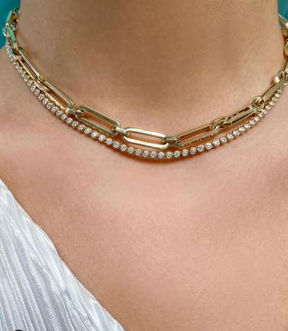 14K Bezel Set Diamond Tennis Necklace