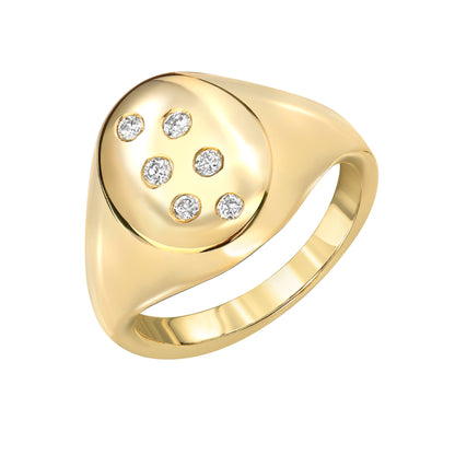 Sig Ward Jewelry 14K Gold Keenan Diamond Signet Ring Featuring a Modern Signet Design with Natural Diamond Accents