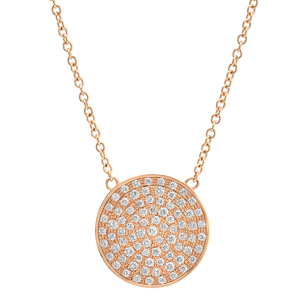 Sig Ward Jewelry 14K Gold Large Diamond Disc Necklace Featuring a Round Disc Pendant with Natural Diamond Accents
