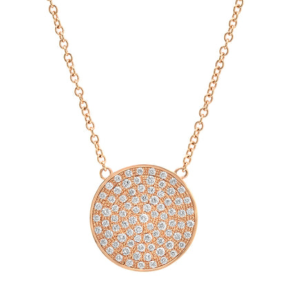 Sig Ward Jewelry 14K Gold Large Diamond Disc Necklace Featuring a Round Disc Pendant with Natural Diamond Accents