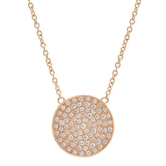 Sig Ward Jewelry 14K Gold Large Diamond Disc Necklace Featuring a Round Disc Pendant with Natural Diamond Accents