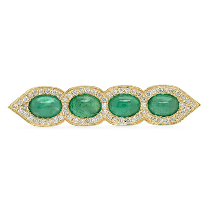 Sig Ward Jewelry 18K Yellow Gold Emerald Deco Diamond Ring with Emerald Cut Gemstone and Accent Diamonds